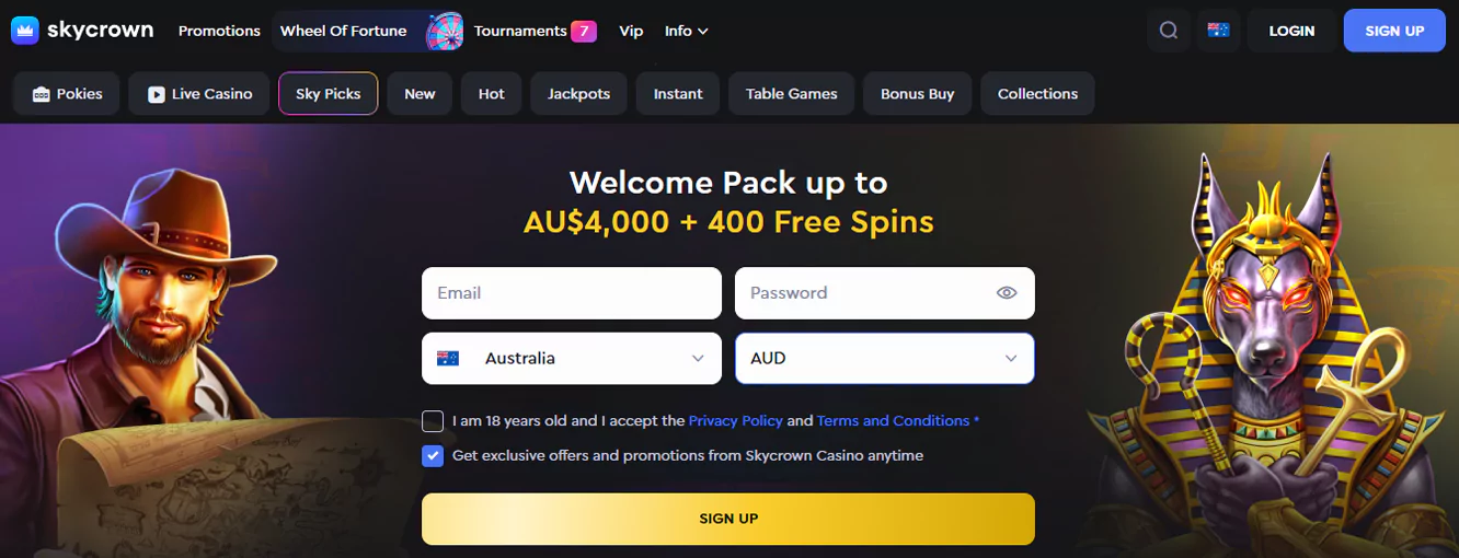 Sign up and get a welcome bonus at Skycrown Casino