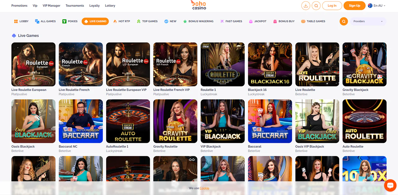 Live casino games available in Boho Casino Australia