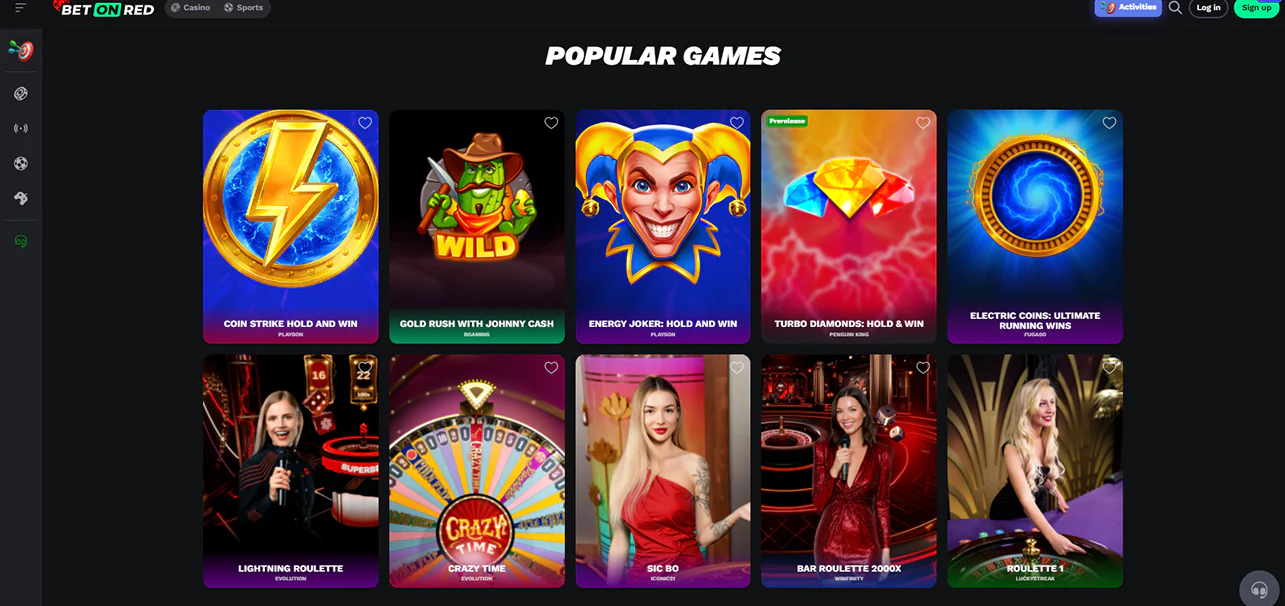 Popular games on Betonred casino