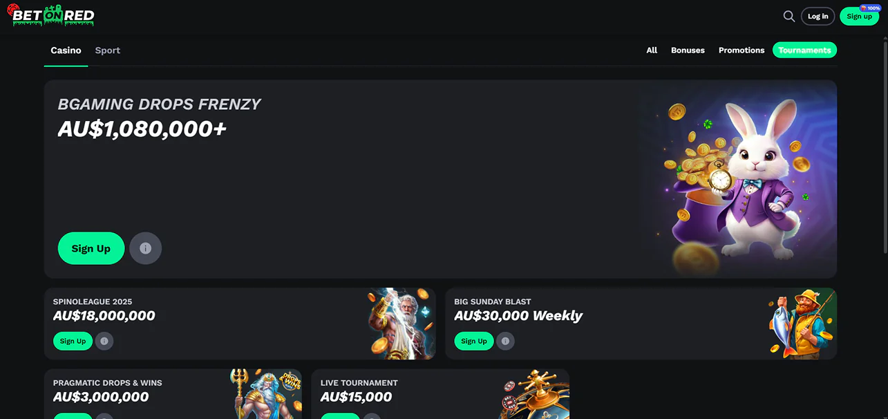 Tournaments available on Betonred casino for players from Australia