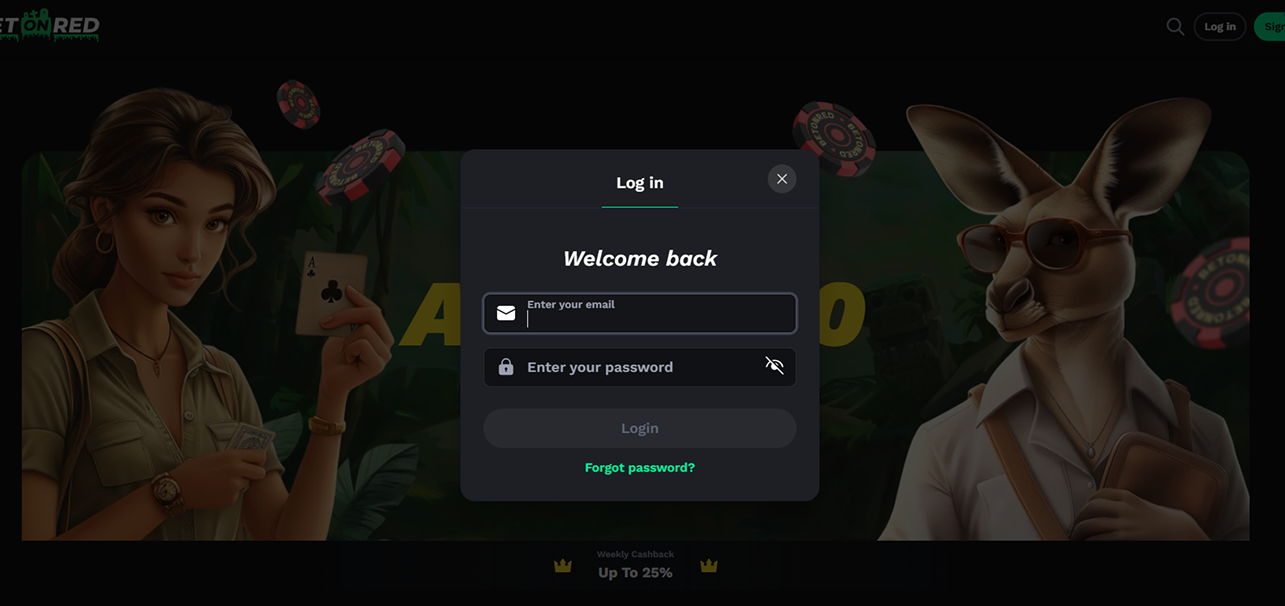 Login process on Betonred casino for players from Australia