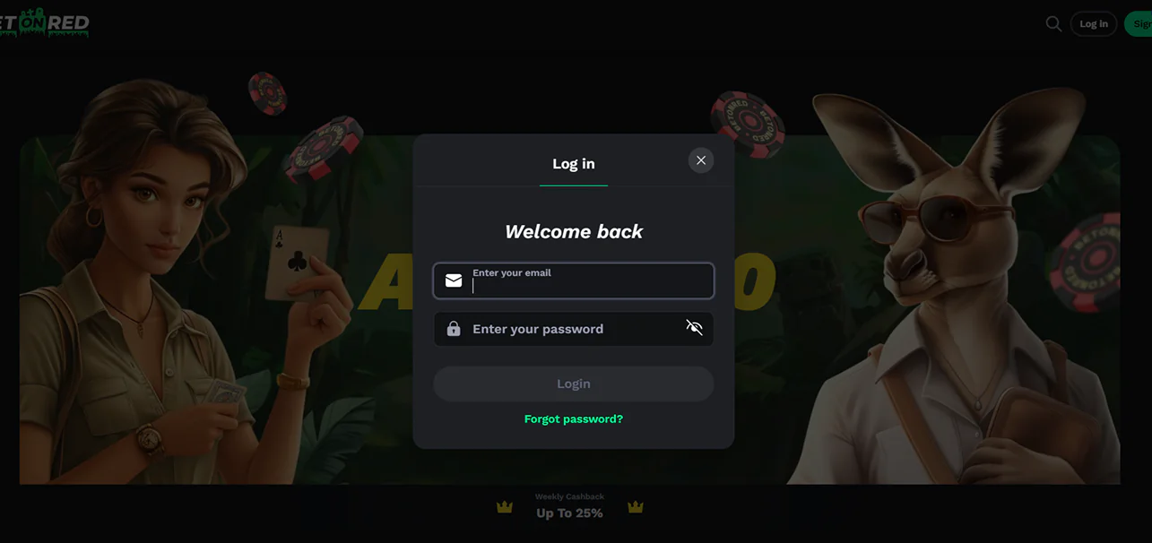 Login process on Betonred casino for players from Australia